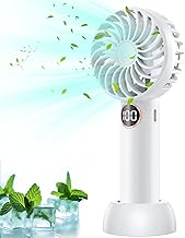 KOOFIT Handventilator, Tragbarer Mini USB Ventilator mit 5 Geschwindigkeiten, Ventilator Klein USB Wiederaufladbar mit Tisch Basis, USB Ventilator Leise Hand Ventilatoren für Reisen, Büro, Draußen