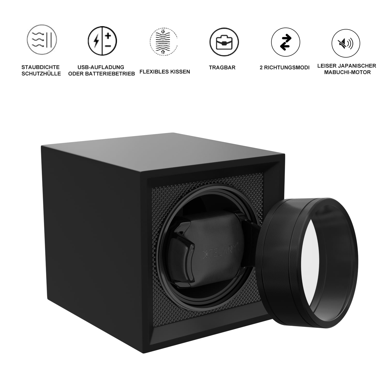 XTELARY Caja giratoria para Relojes Individuales, 1 Reloj con Motores Mabuchi, Funciona con Pilas o Fuente de alimentación para Hombres y Mujeres
