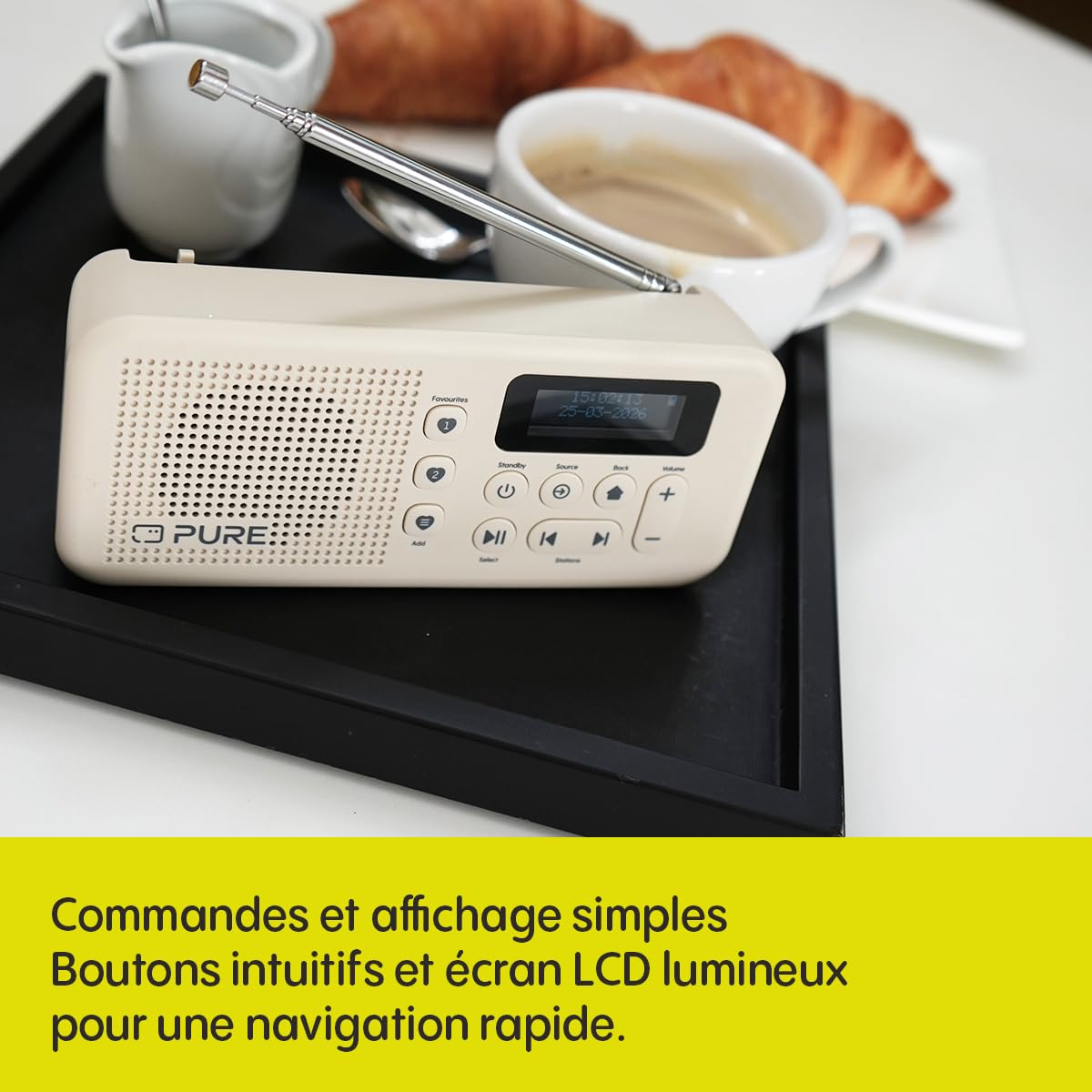 Pure Elan Move Radio numérique portable DAB+ & FM avec Bluetooth 5.3, radio de poche ultra compacte avec batterie jusqu'à 16 heures, radio portable avec prise casque et écran LCD, sable