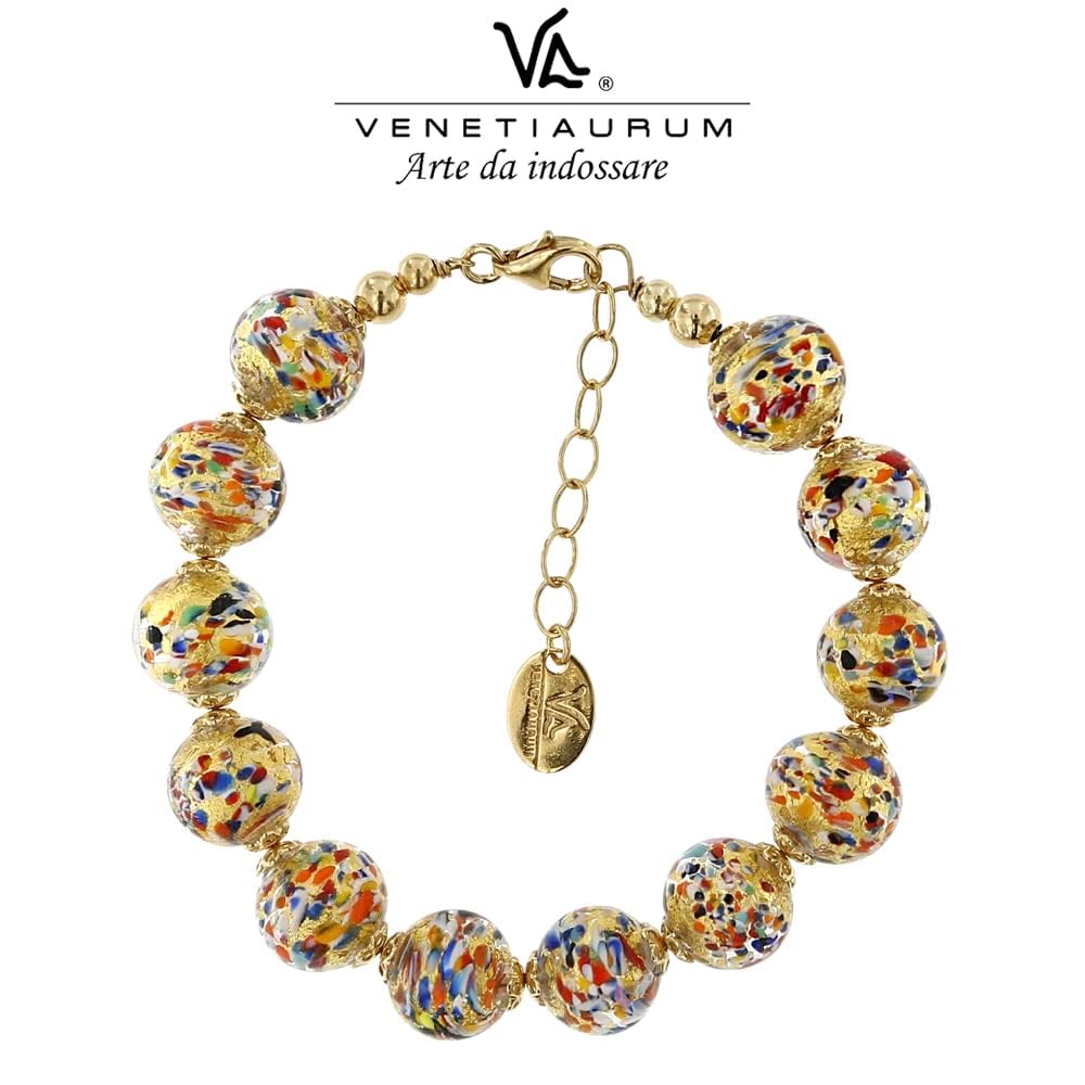 Venetiaurum - Bracciale per Donna Con Perle 12mm In Vetro Originale Di Murano E Argento 925 - Gioiello Made In Italy Certificato