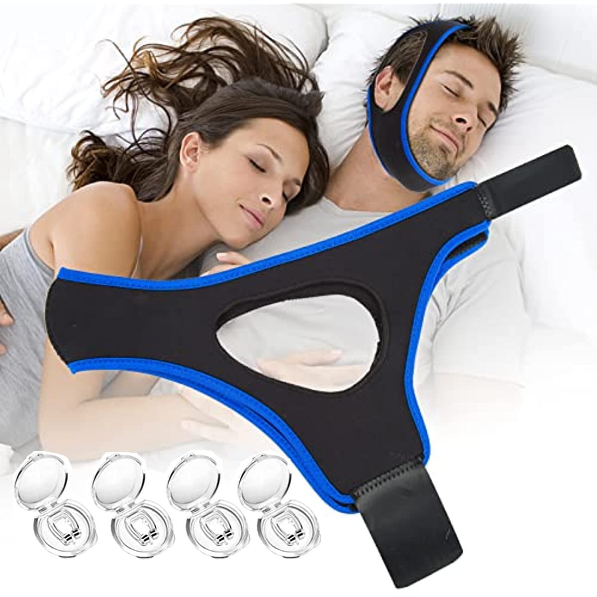 Anti Snoring Chin Strap and 4 Anti Snoring Nose Clip, Adjustable & Breathable Anti Snoring Devices That Work, Effective Snoring Solution to Stop Snoring