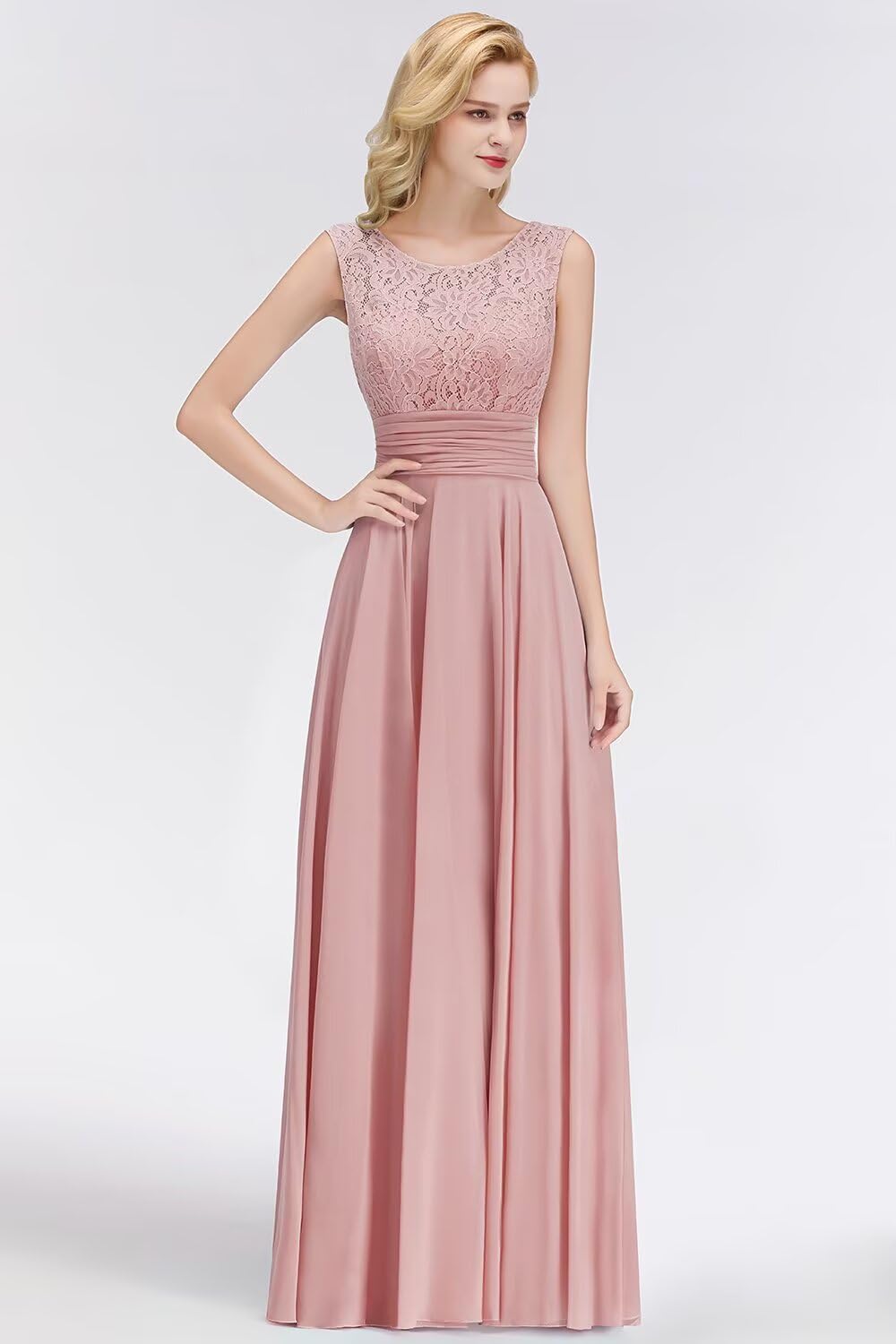 BABYONLINE D.R.E.S.S. Robe de Soirée pour Mariage Femme Longue en Dentelles Mousseline de Soie sans Manches