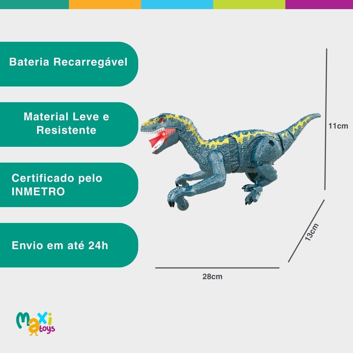 Dinossauro de Brinquedo c/Controle Anda Emite Som Maxi Toys