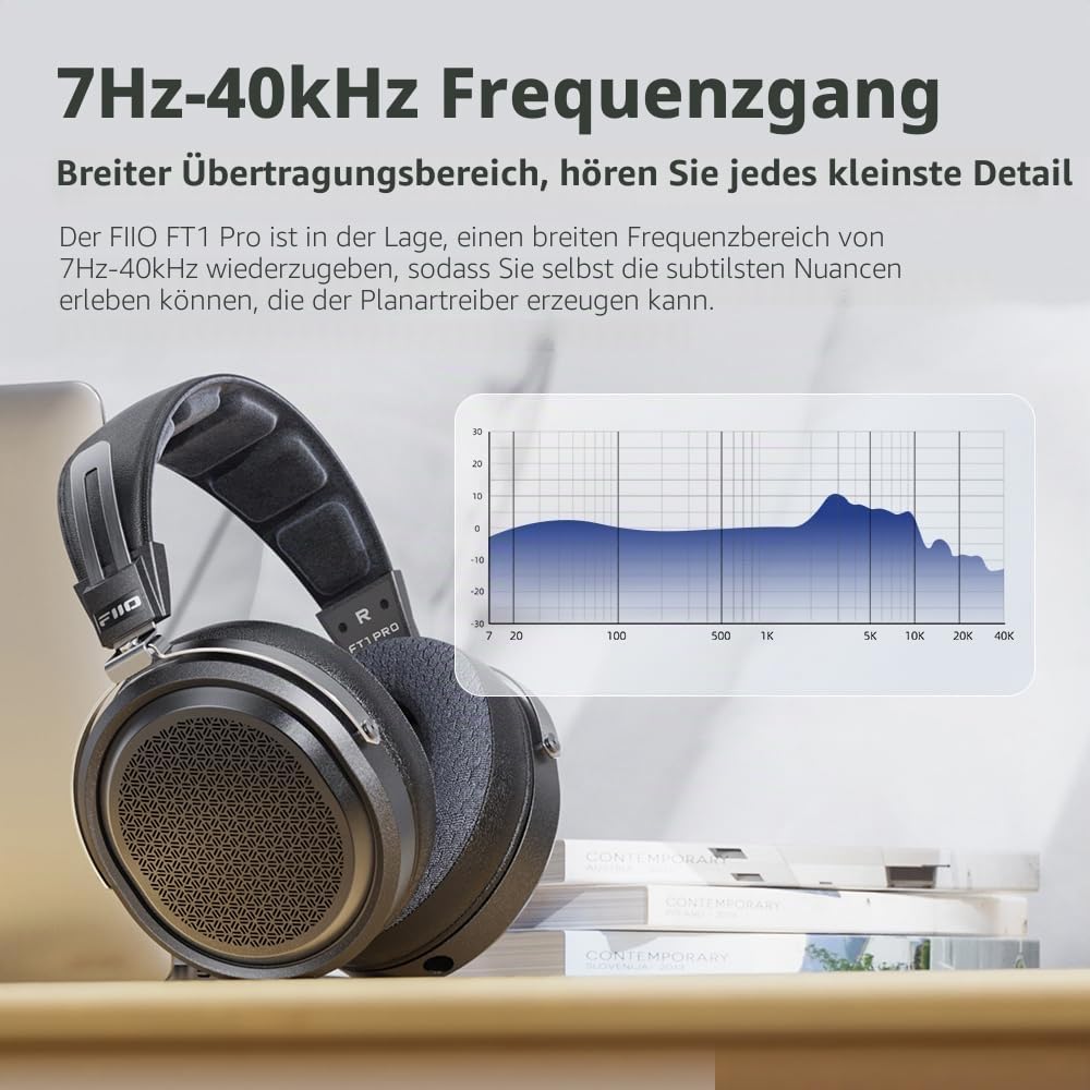 FiiO FT1 Pro Open-Back Planar Magnetic Wired Hi-Fi Kopfhörer für Zuhause, Studio, Aufnahme, hohe Empfindlichkeit (Schwarz)