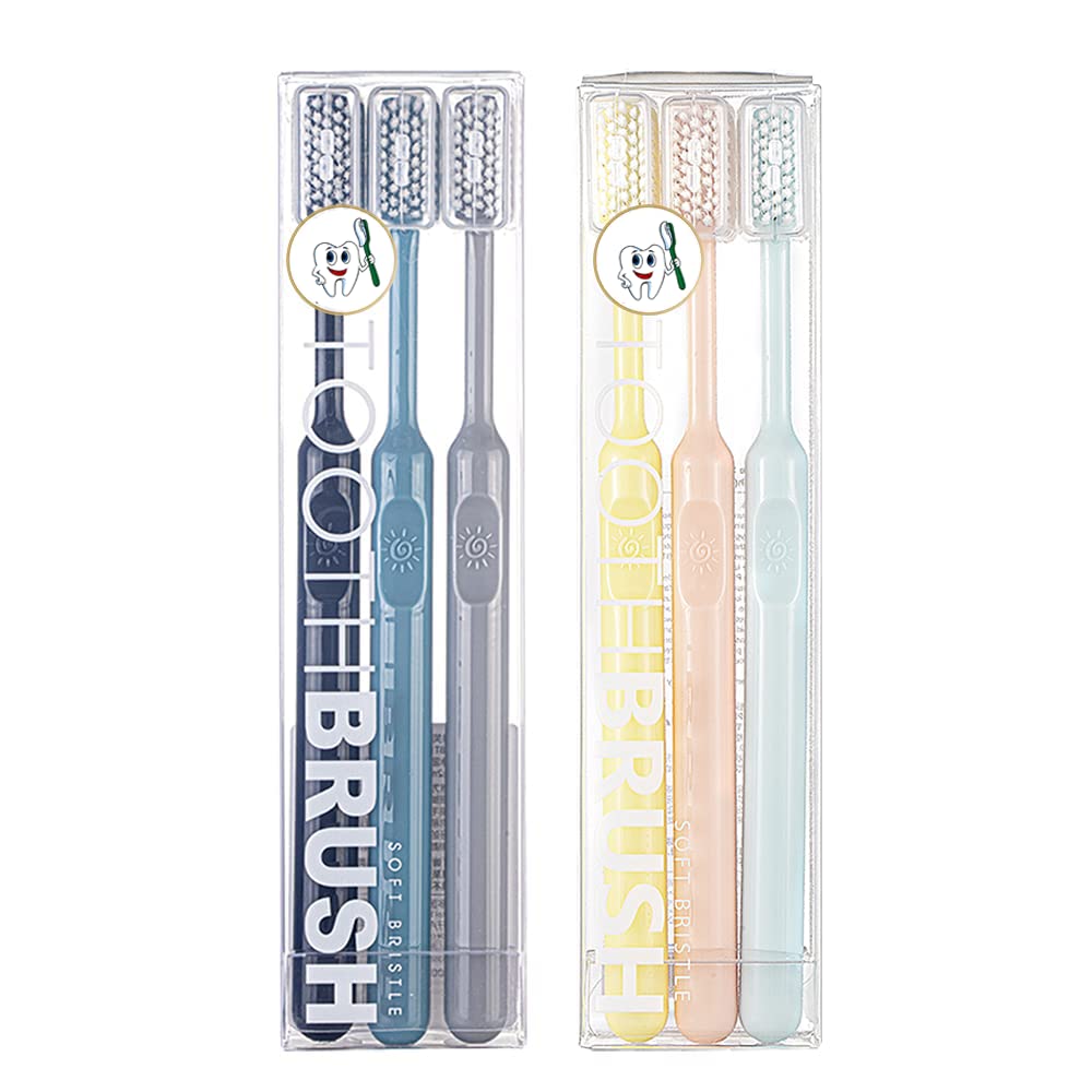 KASTWAVE Toothbrushes Set, 6 Pcs Soft Manual Toothbrushes, Medium Extra Clean Toothbrush for Sensitive Teeth Pregnant Women Elderly Kids (6 Color)