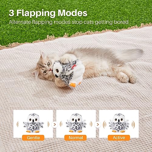 image for Potaroma Flapping Owl Cat Toys (No Flying), Lifelike Bird Chirp, Recha