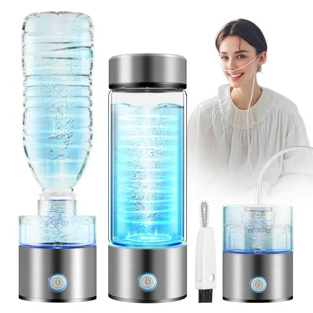 IUHFSIFS 3 in 1 4.0 Upgrade Hydrogen Water Bottle【0 Chlorine & 0 Ozone & 0 Heavy Metals】【 Hydrogen Content 3000PPB】Hydrogen Water Bottle with Hydrogen Absorption Device, 2 Brush — image 1