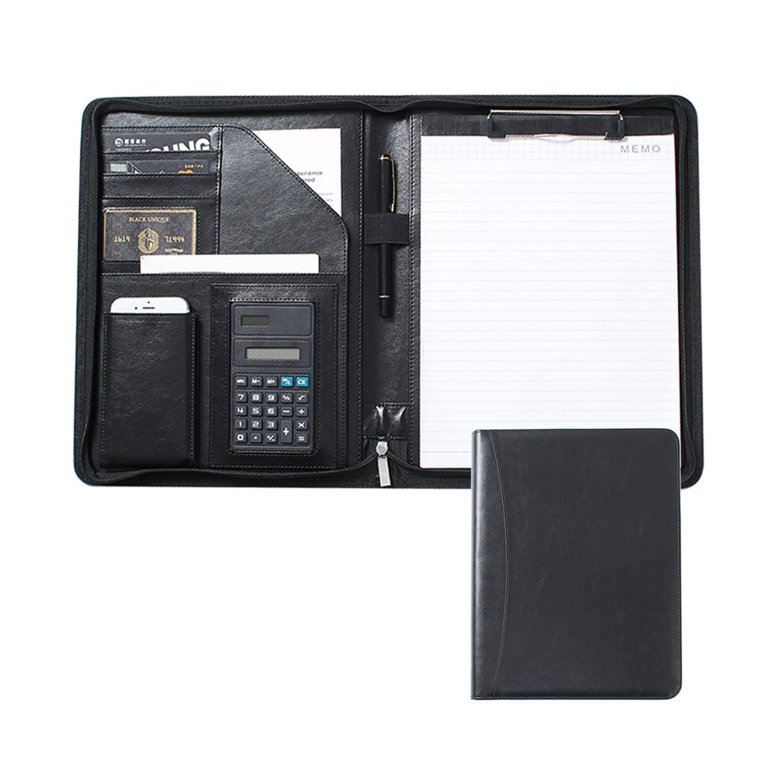 A4 Conference Folder,Portfolio A4 Business Padfolio Folder with Zipper Conference Meeting Executive File Legal Document Organizer with Pockets Writing Pad Notepad for Men Women (Color : Black, Size