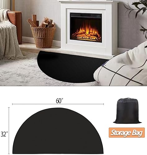 Miniatura 3 de Tapete ignífugo para chimenea, de 32 x 60 pulgadas, para chimeneas, tapete medio redondo para protector de suelo de chimenea, alfombras de chimenea