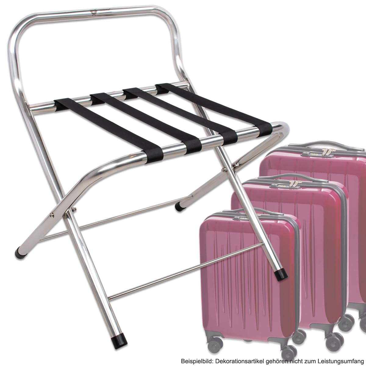 Beeketal Kofferständer KSB-50 Edelstahl Klappbar | Robuste Gepäckablage für Hotel, Pension & Gästezimmer | Kofferhalter bis 50 kg Tragkraft | Fertig montiert & Platzsparend (55x50x62 cm)