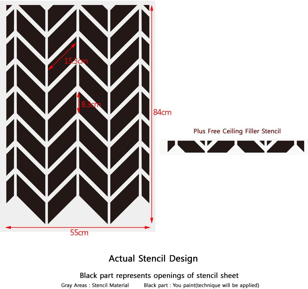 Wall Large Herringbone Shuffle Allover Modern Wall Stencil for Easy Stenciled DIY Decor