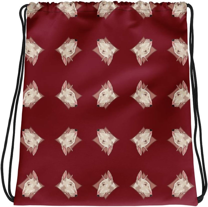 Lolamart Bull Terrier Diamond Logo All Over Prints Reflect Dark Red Drawstring Bags