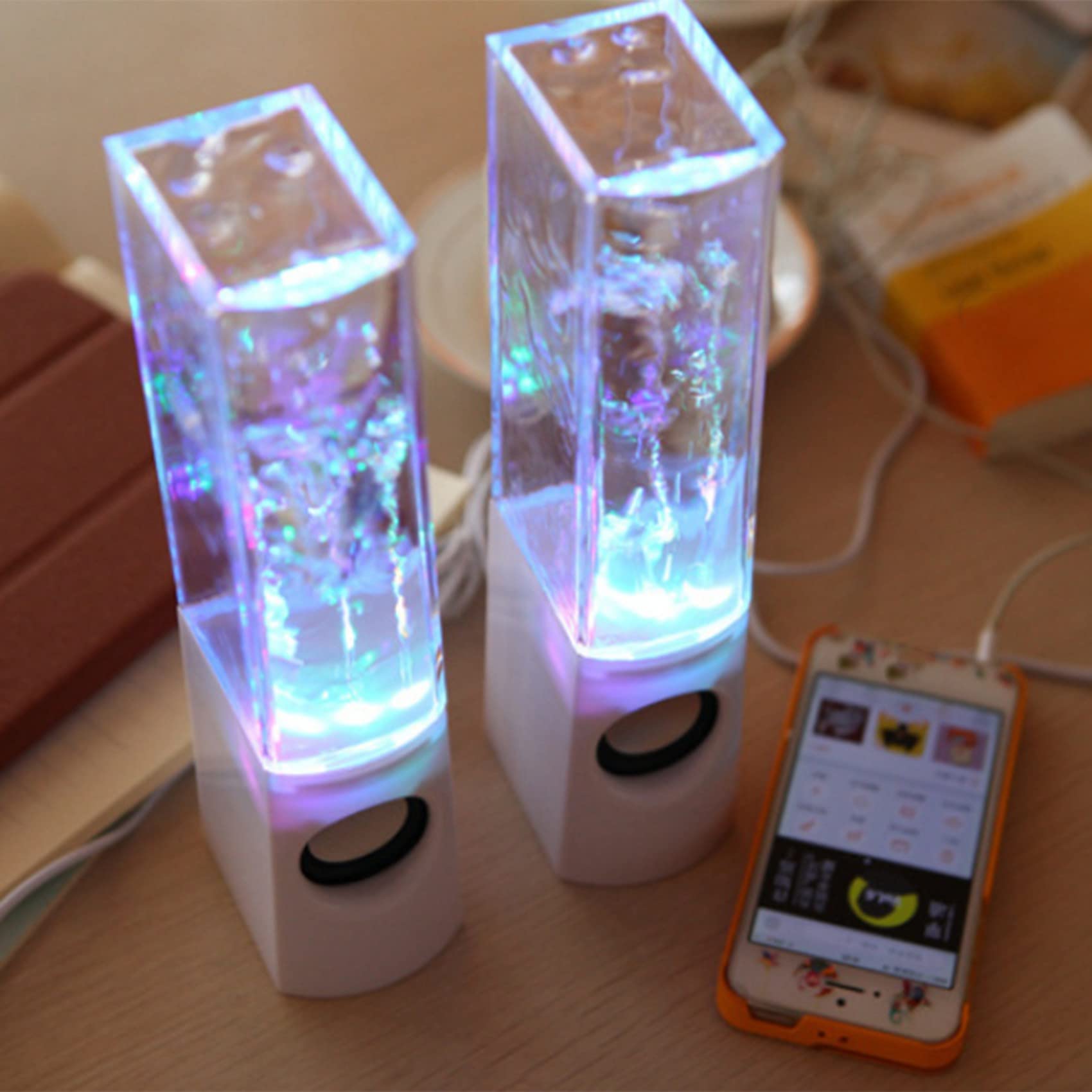 4PZ Altoparlanti Luminosi Un LED Dancing Water Music Fountain Light per PC Laptop per Telefono Altoparlante Stereo da Scrivania Portatile Bianca