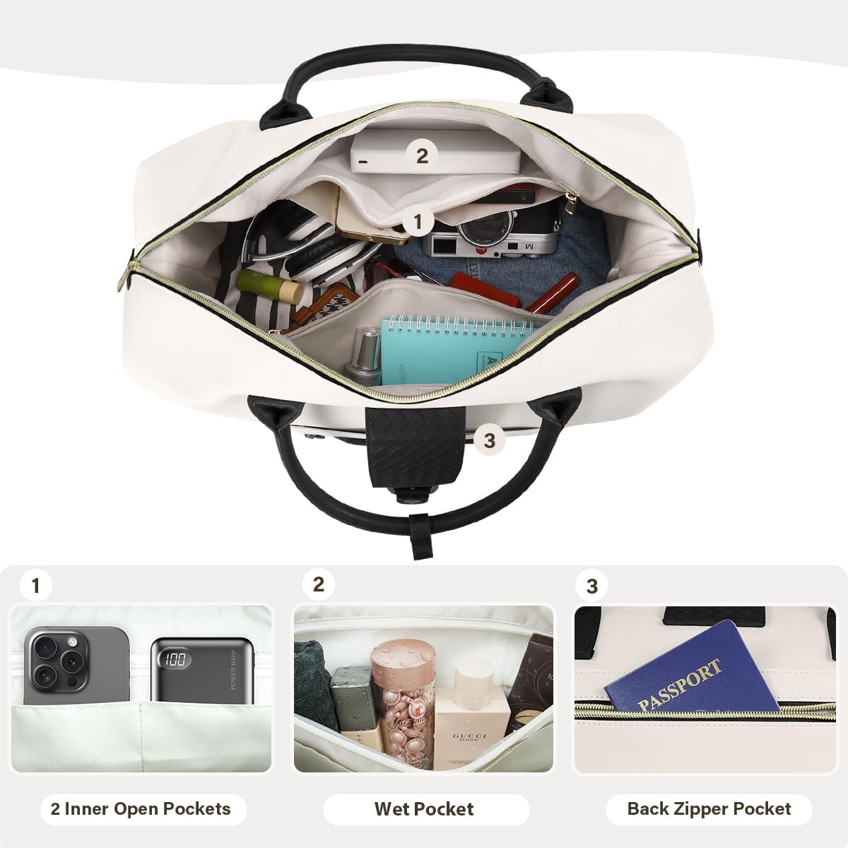 Leather Weekender Bags for Women, Travel Duffel Bag PU Overnight Bag Carry On Tote Bag with Shoe Compartment Wet Pocket - Image 2