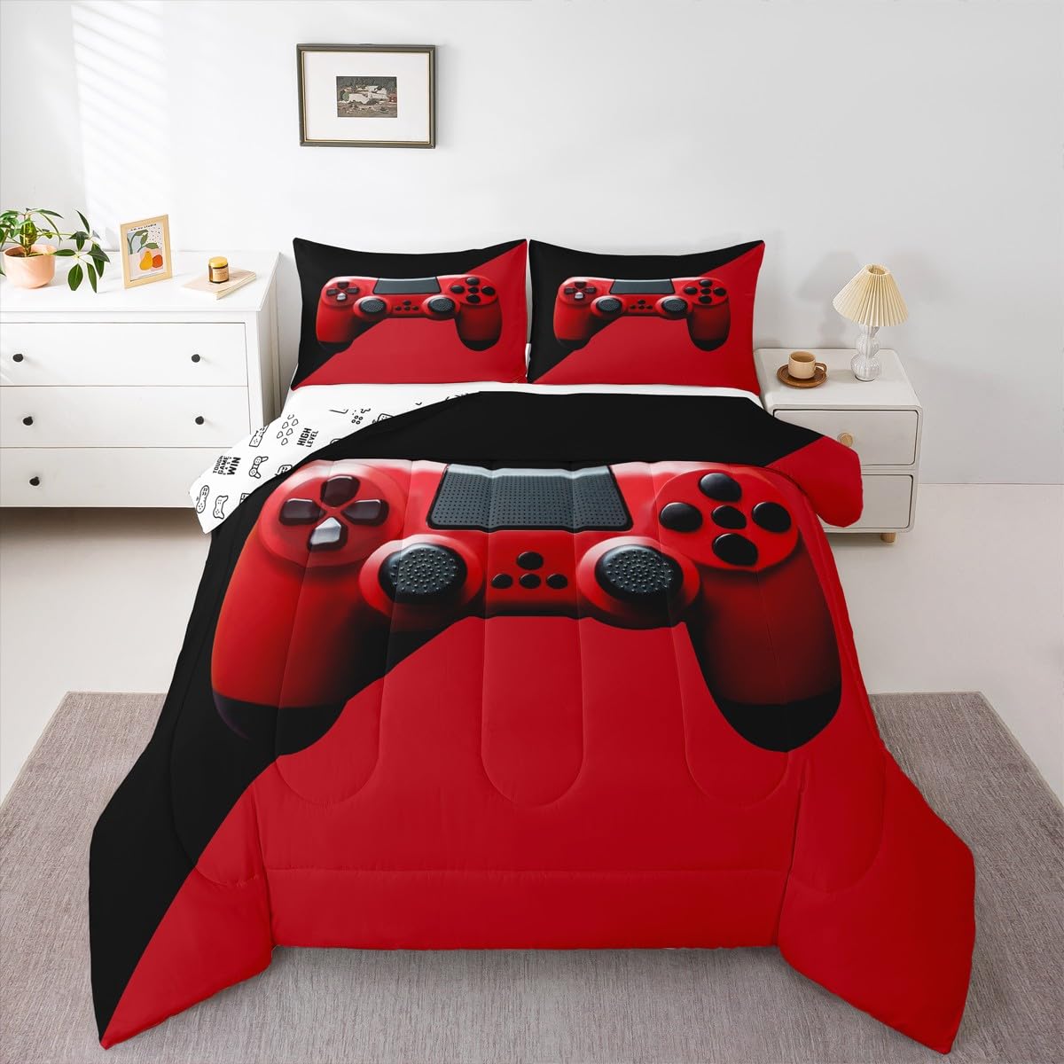 Erosebridal Teens Gaming Comforter Set Video Games Down Comforter Twin for Kids Girls Youth Boys Gamer Room Decor, Gamer Bedding Set Novelty Game Red