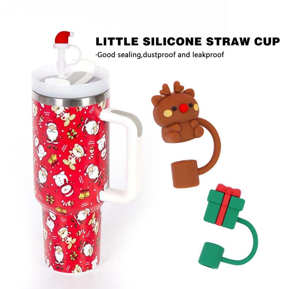 Weihnachts-Stroh-Abdeckung Für Stanley-Becher – 6 Stück, Lebensmittelechtes Silikon, Staubdicht