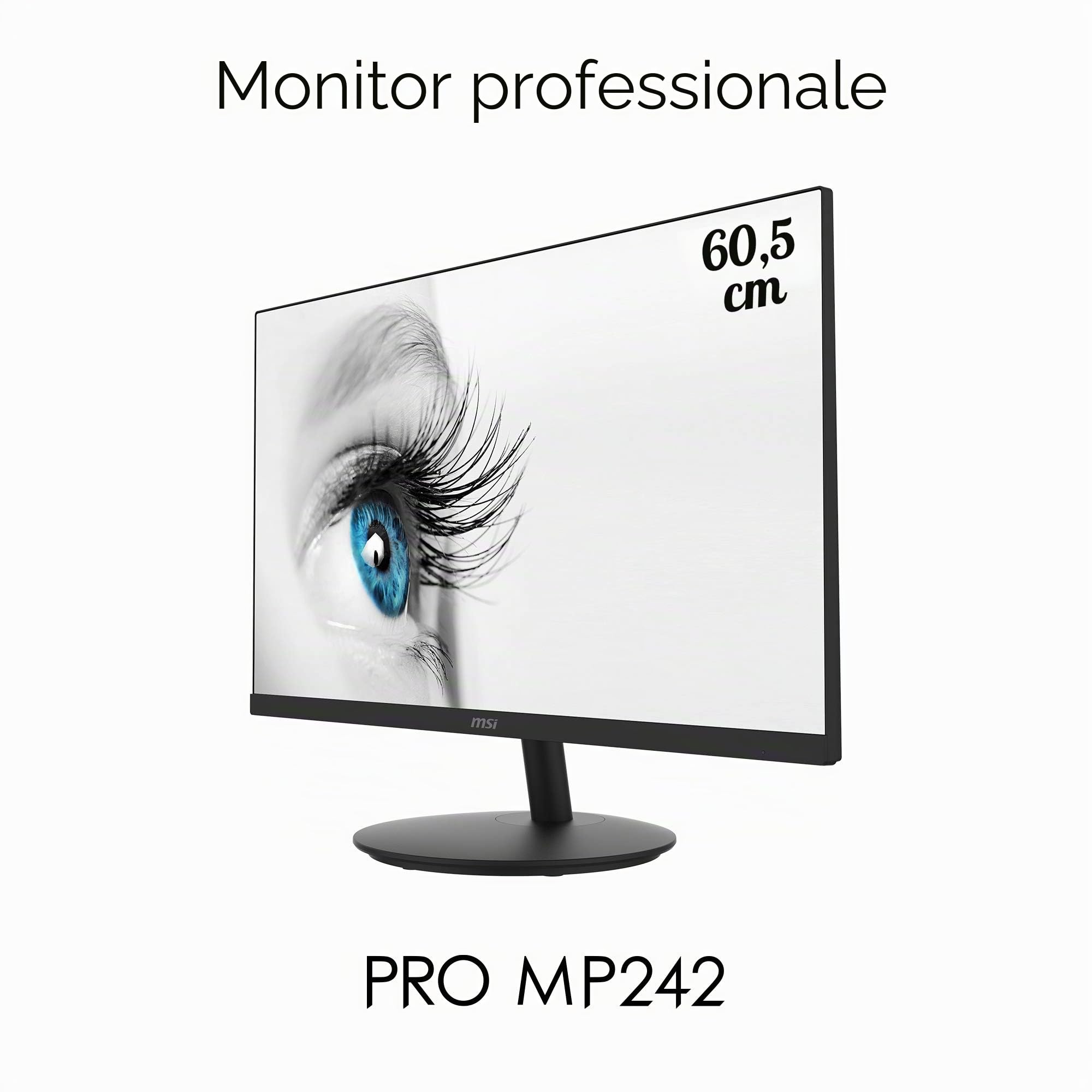 MSI PRO MP242 Monitor Professionale Flat 24", Display 16:9 Full HD (1920x1080), Frequenza 60Hz, Tempo di risposta 5ms, Pannello IPS antiriflesso, collegamenti 1x HDMI e 1x VGA, VESA 100x100mm standard