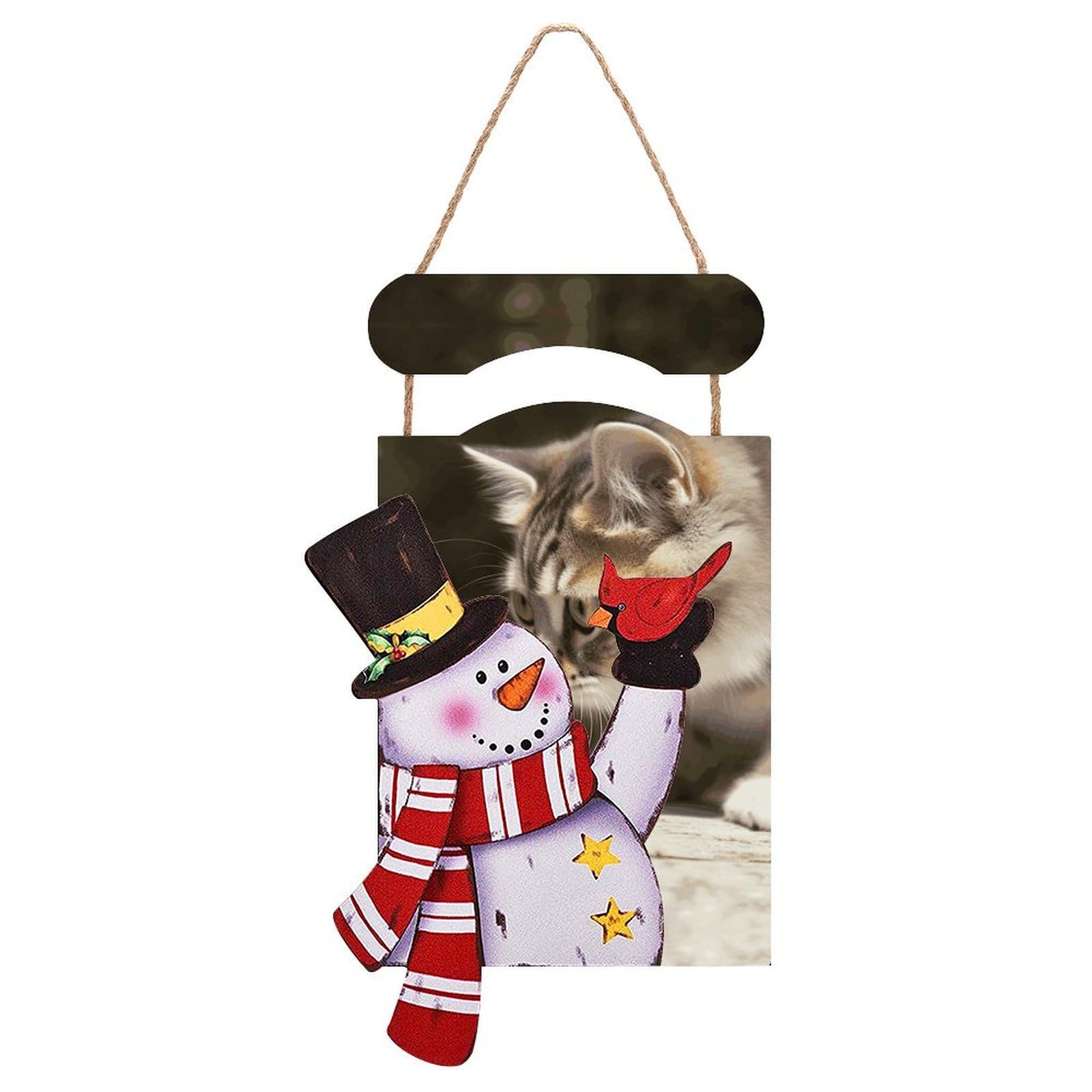 Cat And Butterfly Snowman Sign Wooden Hanging Door Sign Christmas Door Decor Christmas Snowman Wooden Hanging Sign Wall Art for Indoor Outdoor Porch Wall