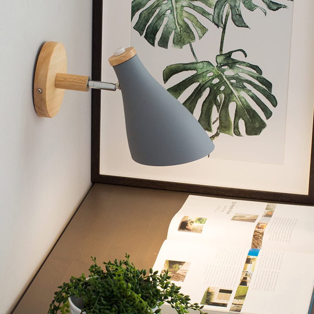 Aplique de Pared Ajustable Estilo nórdico, lámpara de cabecera, Apliques de Lectura para mesita de Noche, portalámparas E27 con cableado Fijo y Giratorio.