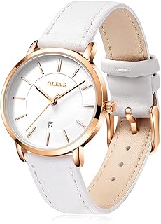 OLEVS女性用 腕時計 レディース ホワイト 超薄型 うで時計 時計 おしゃれ 防水 革ベル トブランド 革 アナログ 小さい シンプルな文字盤 が見やすい ファッション 薄い 薄型軽量 高校生 watch for women ladies