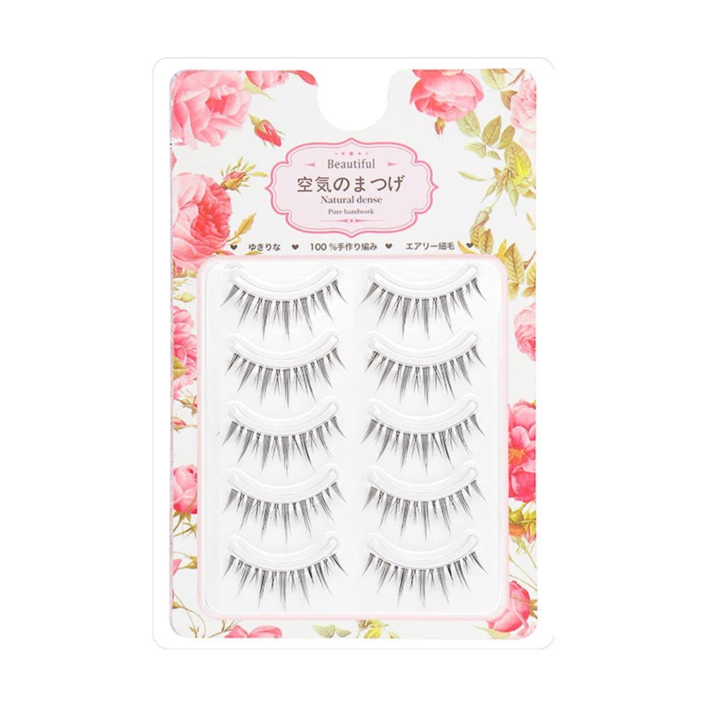 Manga Lashes Natural Look False Eyelashes with Clear Band, Japanese Anime Cosplay Eyelashes Asian Lahes, Reusable Fake Eye Lashes, 5 Pairs