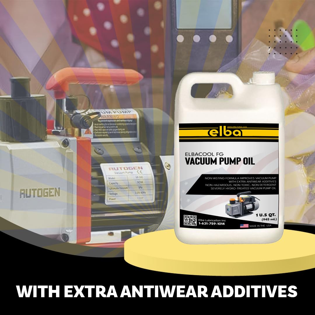 ELBACOOL Food Grade Vacuum Pump Oil, ISO VG 46, Synthetic, HYDROTREATED, Clear, Compatible Edwards, Welch, LEYBOLD, AGILENT. Automotive, Electrical and Mechanical Systems. 1 GL Made in USA