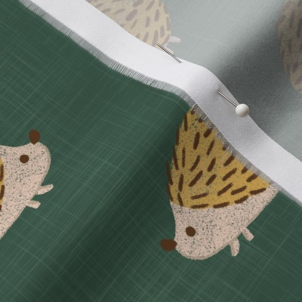 Spoonflower Fabric - Hedgehog Green Animal Nursery Pattern Small Printed on Organic Cotton Sateen Fabric by The Yard - Sewing Quilting Apparel Home Decor