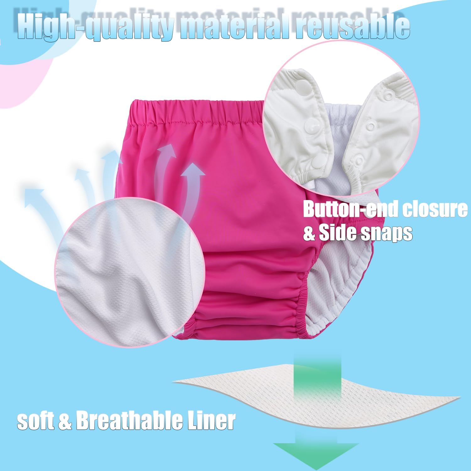 Baby Newborn Reusable Swim Diapers Washable Toddler Unisex Swim Diaper Infant Swimming Diapers (Pink Strawberry, 2-3 T) - Image 3