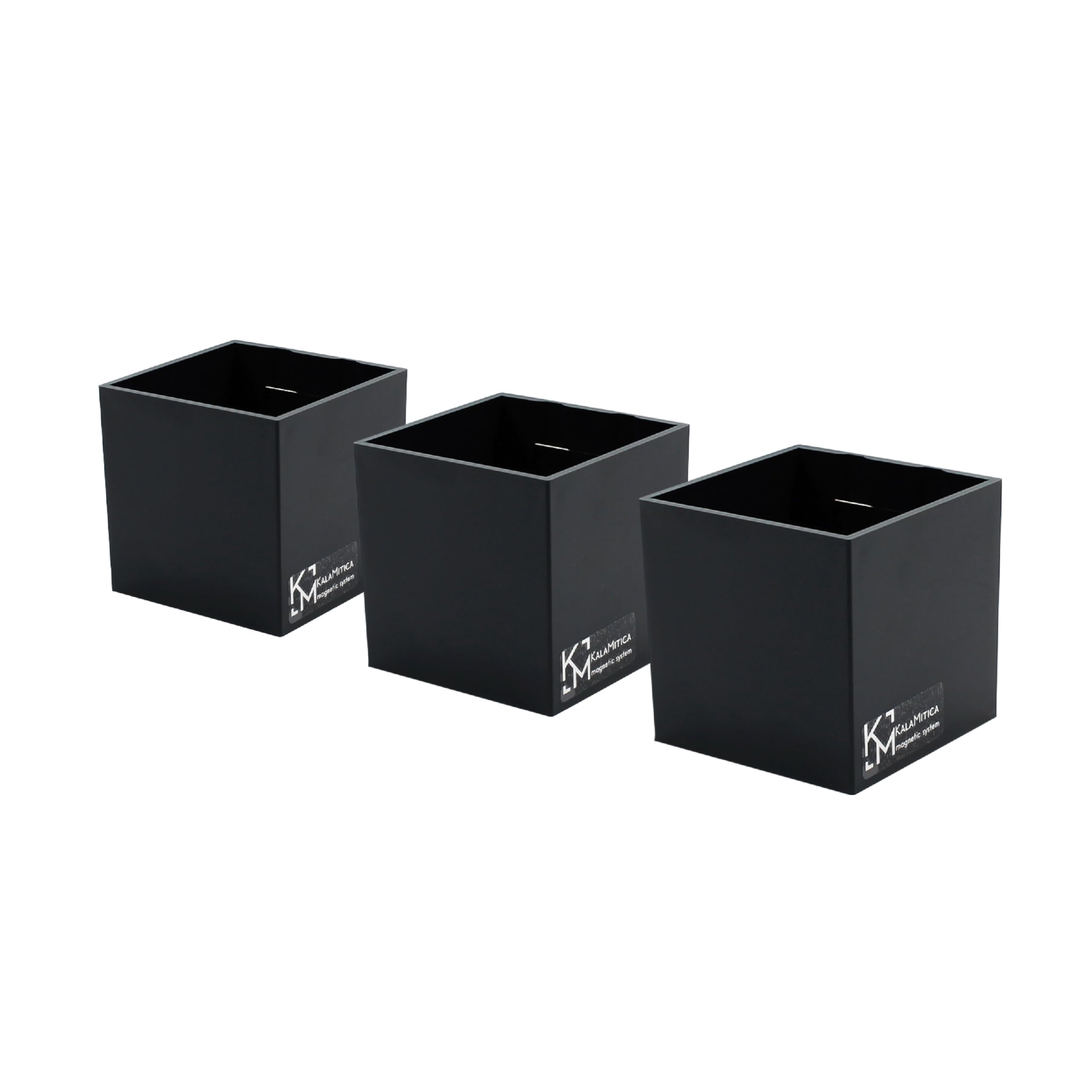 KalaMitica - Set di 3 Cubi Magnetici 6,5 cm - Nero - Contenitori Portaoggetti o Porta Vasi Magnetici con Calamita Potente per Lavagne Magnetiche da Parete