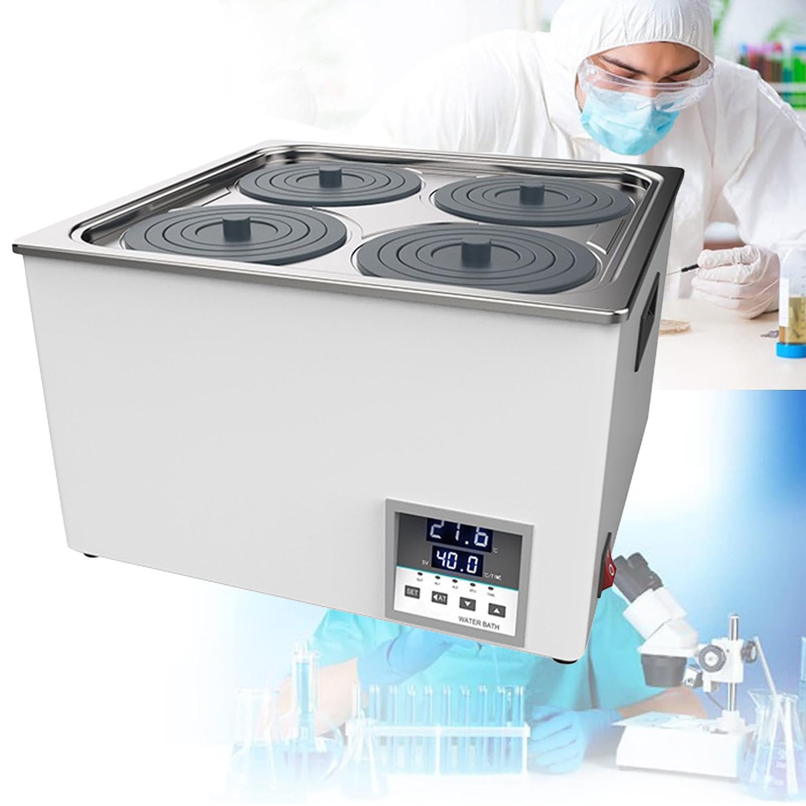 Baño María termostático Digital de Laboratorio, Calentador eléctrico para baño María, baño María de Temperatura Constante con calefacción científica (Fourholes 800W)