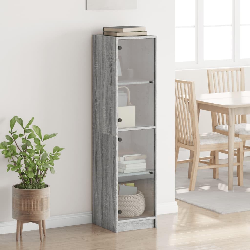 Armadio alto con ante in vetro, grigio Sonoma, 35 x 37 x 142 cm
