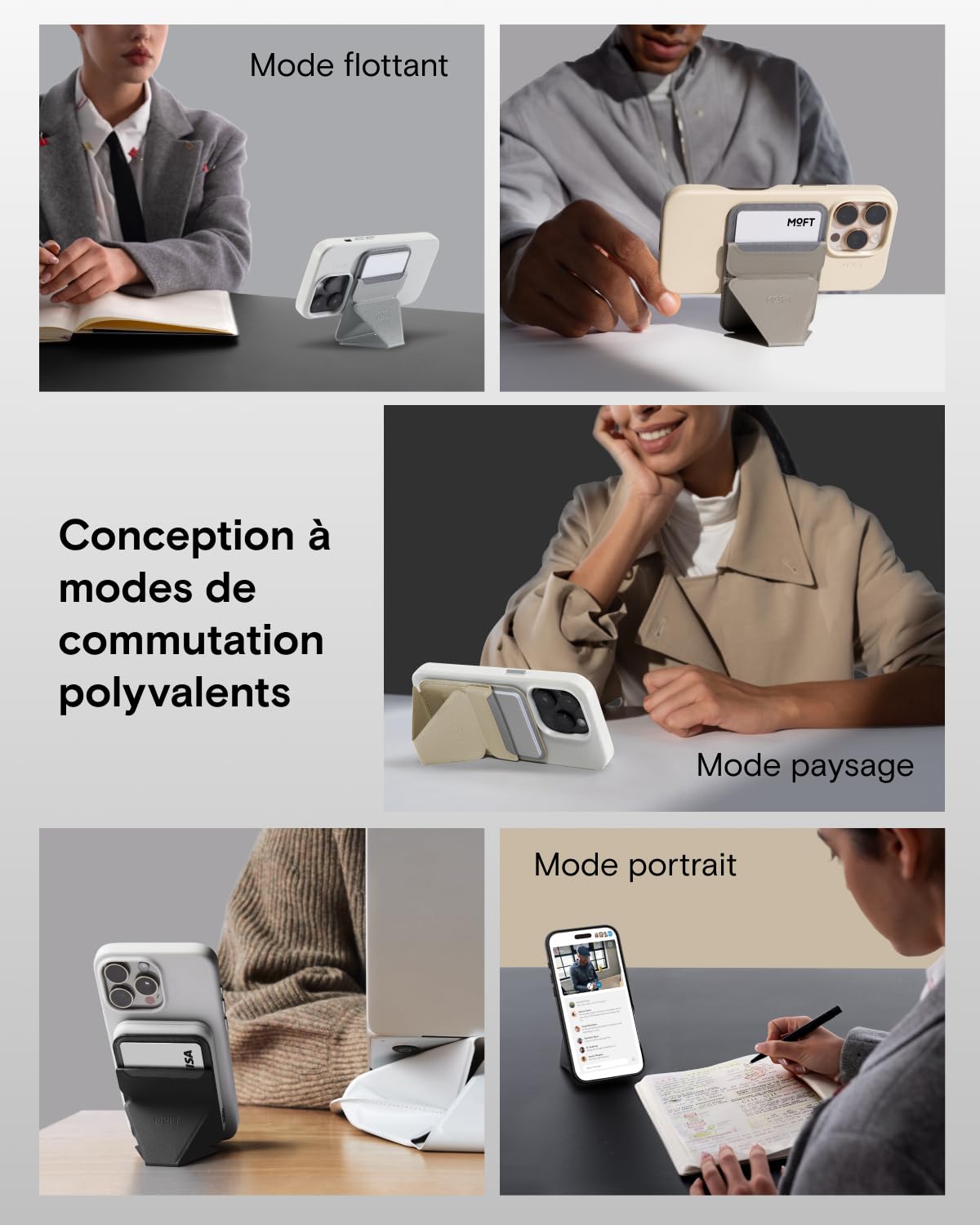 MOFT Porte-Carte Magsafe Cuir Végan iPhone 17/16/15/14/13/12 Support Téléphone 3 Modes Noir
