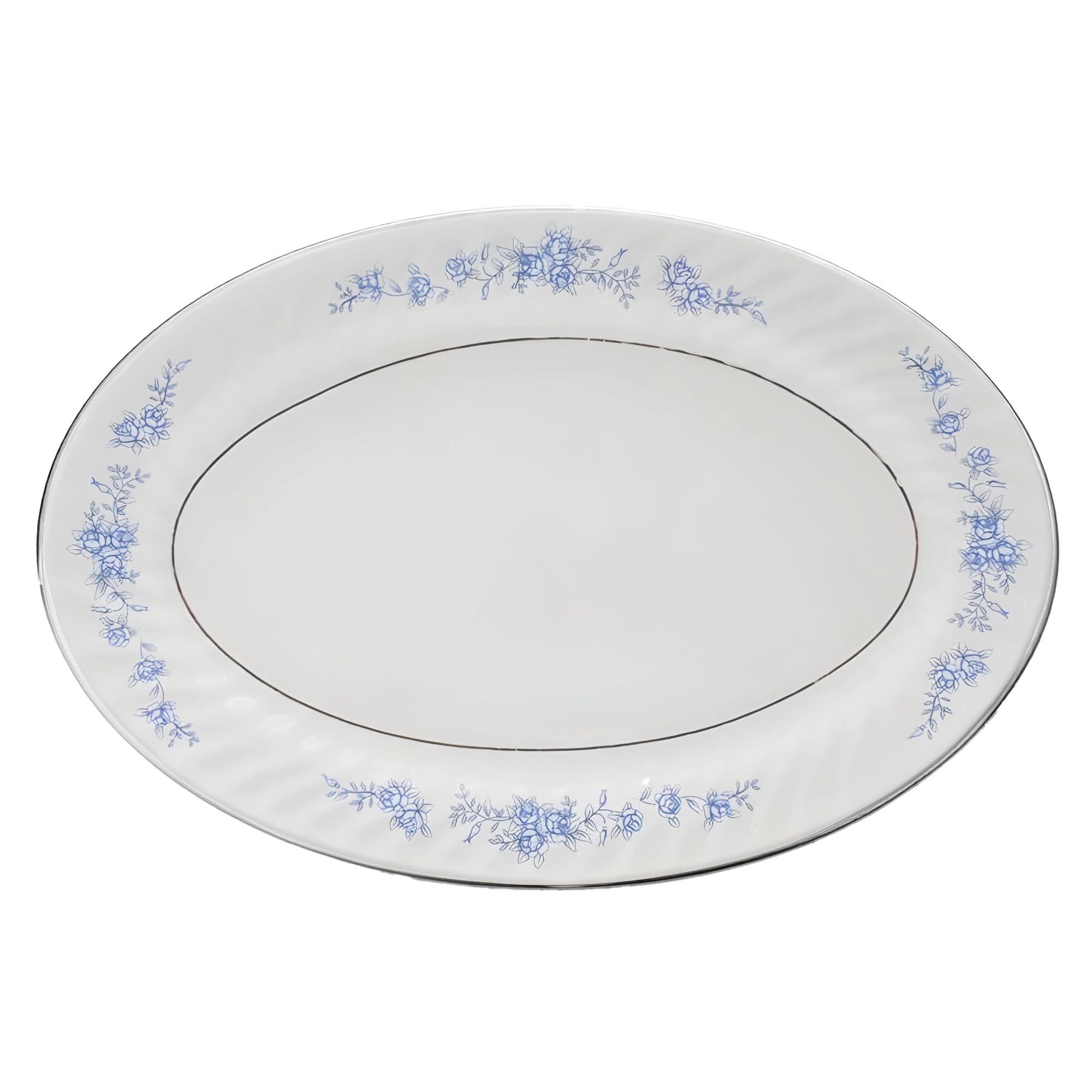 Lynns Paradise Royal Rose 14-Inch Oval Platter, Set of 2, Blue; Heavy Duty; Chip Resistant; Lead and Cadmium Free; Freezer to Oven Safe up to 500°F