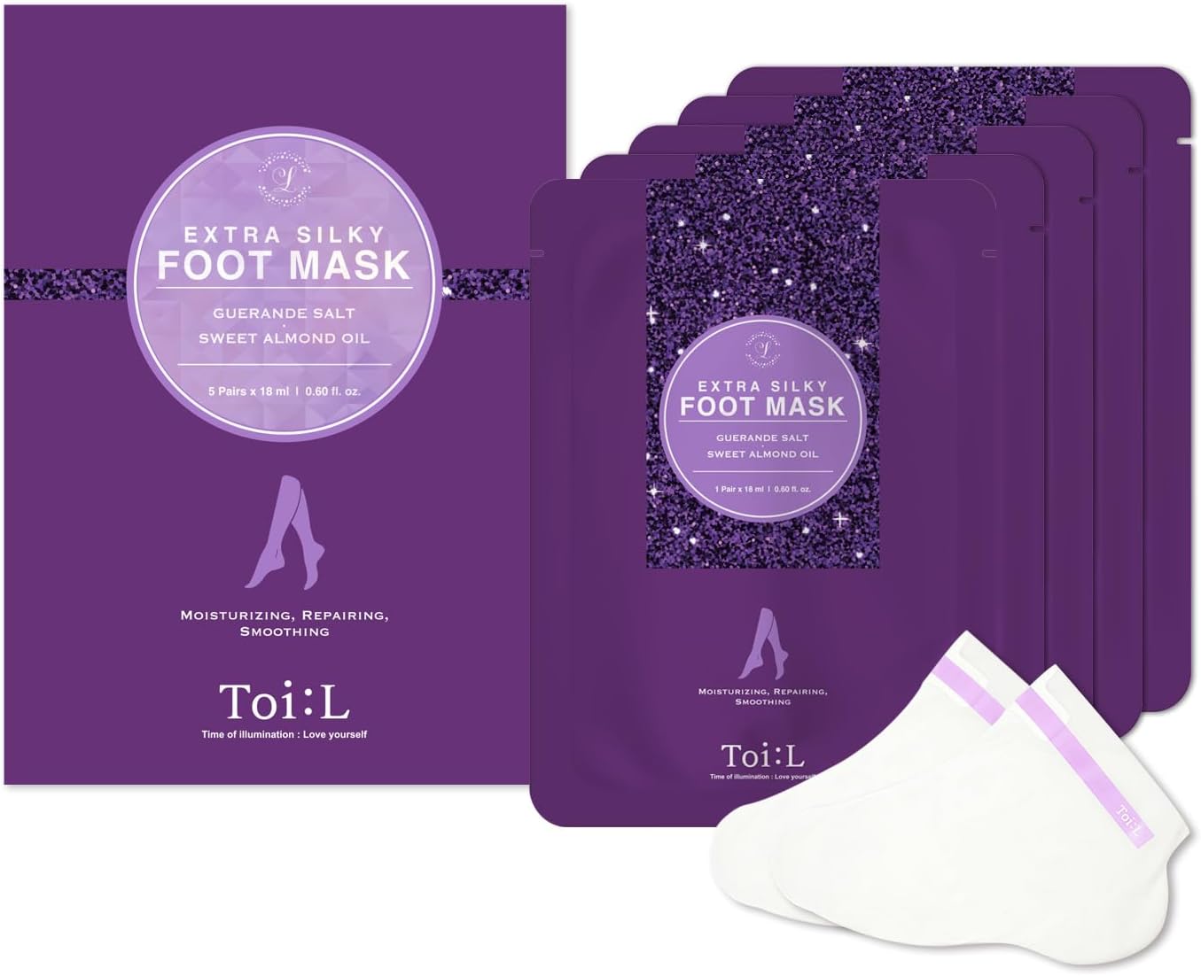 - Extra Silky Foot Mask 5 Pairs, Post-Peeling Foot Care Treatment, Moisturizing Socks with Guerande Salt & Sweet Almond Oil for Dry Feet, Cracked Heels, and Callus