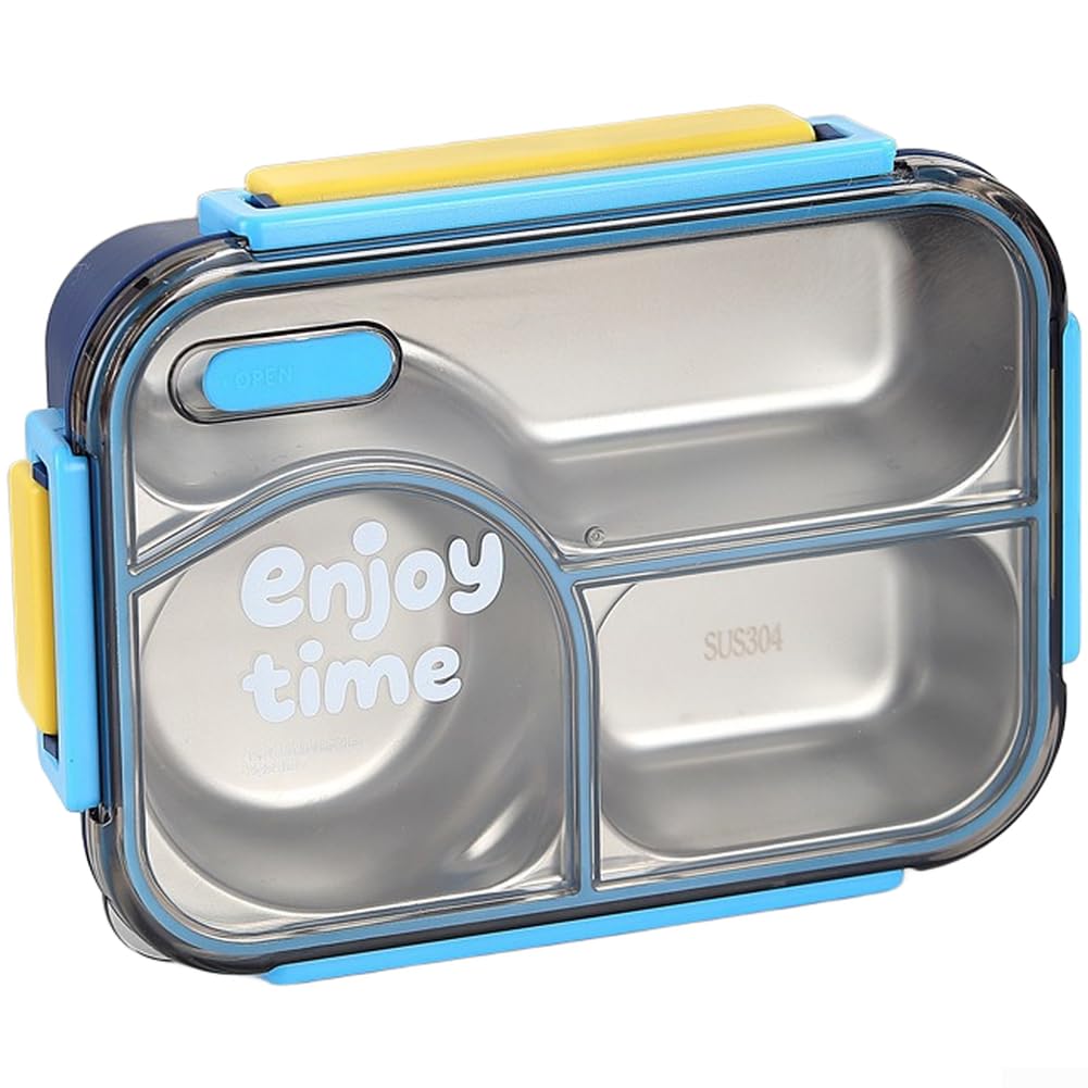 Fauhapyway Almuerzo 3 Divisiones 650ml para Oficina Almuerzo 3 Divisiones(Blue)