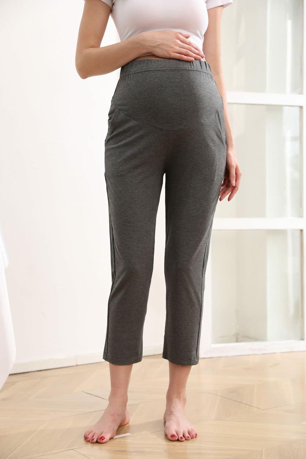 Maternity Lounge Pants Pregnancy Trousers Over The Belly Stretchy Activewear, Maternity Clothes Sweatpants with Pockets - Image 2