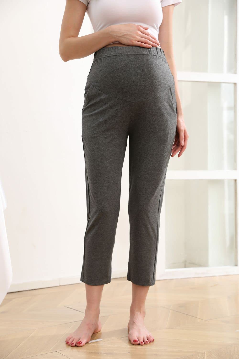 Pantalones de maternidad para embarazo, pantalones elásticos sobre el vientre, ropa deportiva para maternidad, pantalones deportivos con bolsillos
