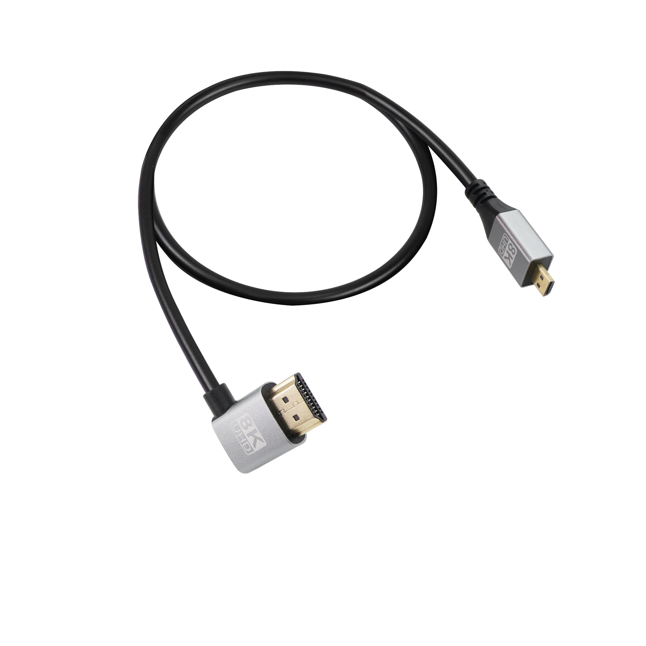 RIIEYOCA 90 Degree Right Angle UHD 8K HDMI Male to Micro HDMI Male 18Gbps High Speed 2.1 Extended Cable Supports 8k@60Hz, 1080p, ARC, 3D, for DVR, HDTV, (Right Angle, 0.5m)