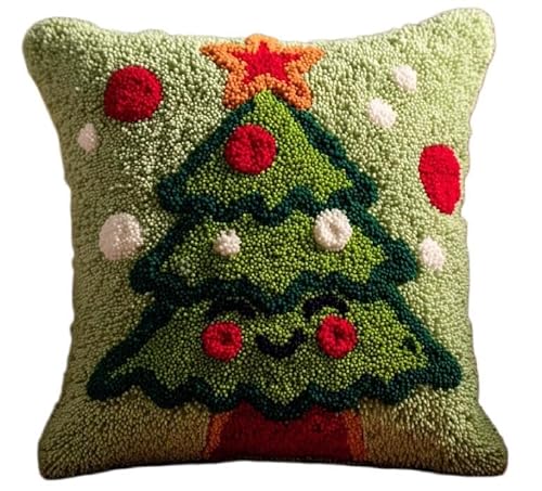 FWRTYCB Latch Hook Pillow Kit,Cute Christmas Tree DIY Needlework Pillow Co