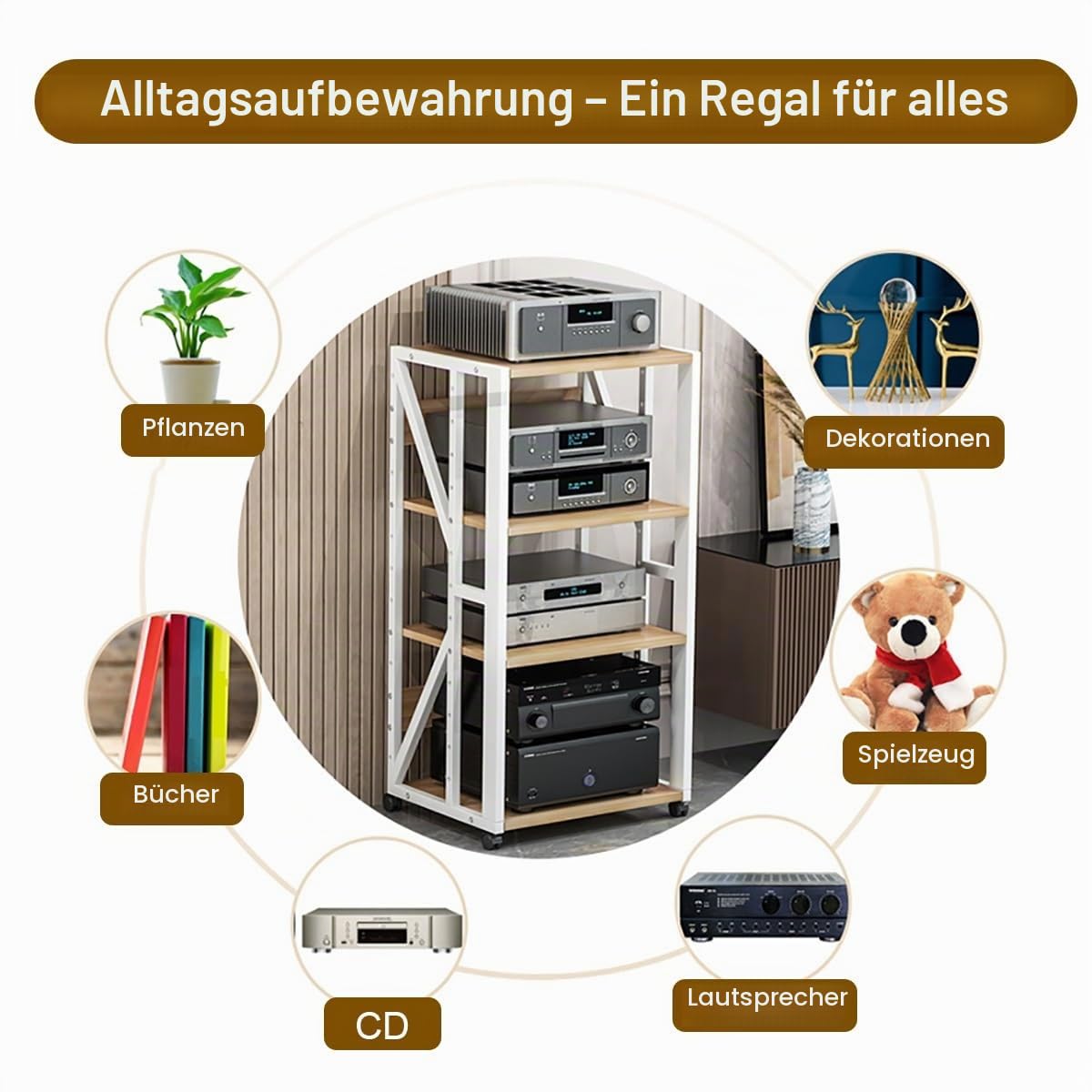 TV HiFi Rack Audio Schrank, 2/3-stufiges Stereo-Rack, AV-Regal, Medienregal Mit Verstellbaren Einlegeböden, HiFi-Ständer Für Home, Office, Theater, Küchen, Videoturm(Style 1)