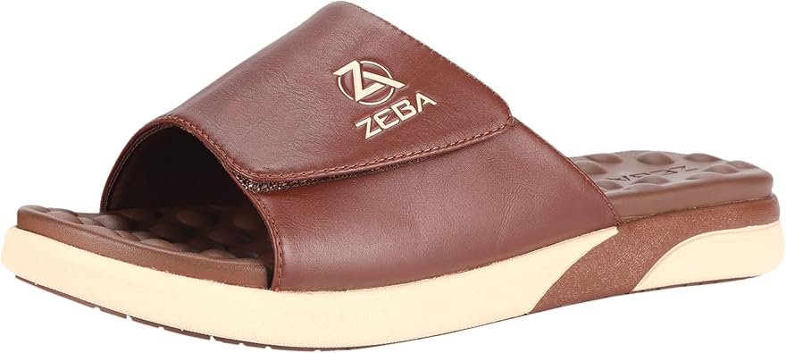 ZEBA Men Brown Leather Adjustable Sandals
