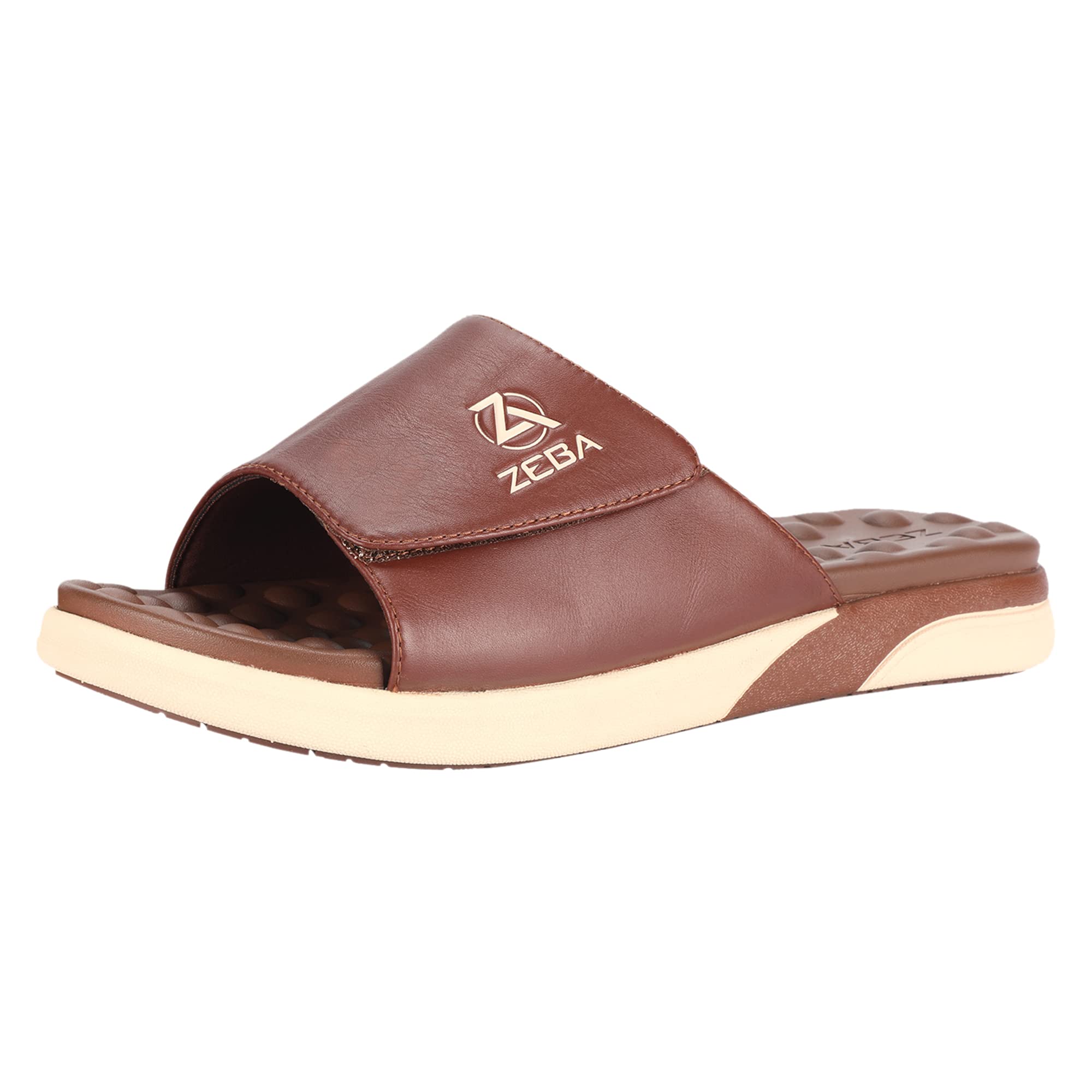 ZEBA Leather Sandals Slides for Men - Stay Safe and Comfortable with Slip Resistant Massaging Mens Slides