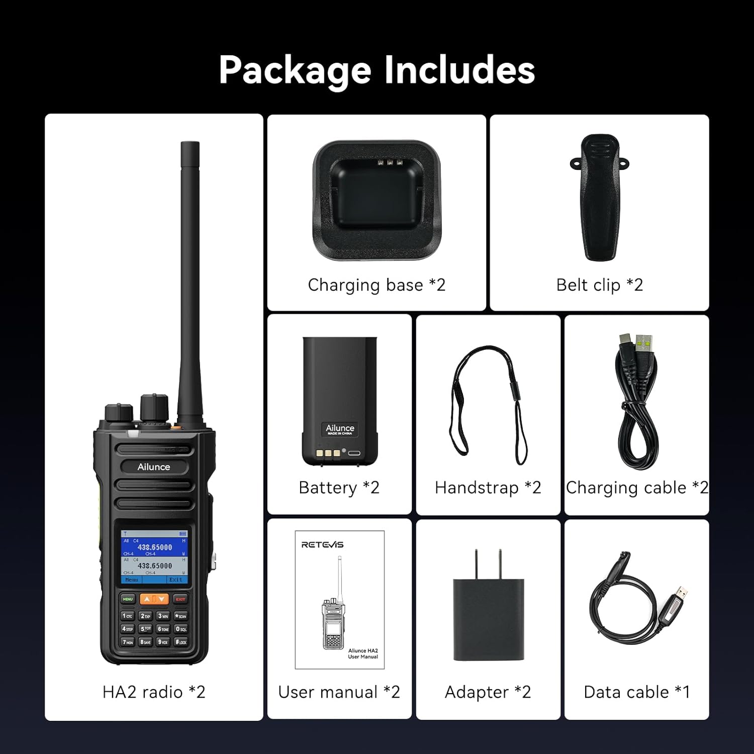 Retevis Ailunce HA2 2 Way Radio Long Range,Professional Walkie Talkie, APRS/GPS, Bluetooth APP Control, High Power Dual Band, IP67, USB-C, NOAA, Emergency Two Way Radios for Climbing,Skiing(2 Pack