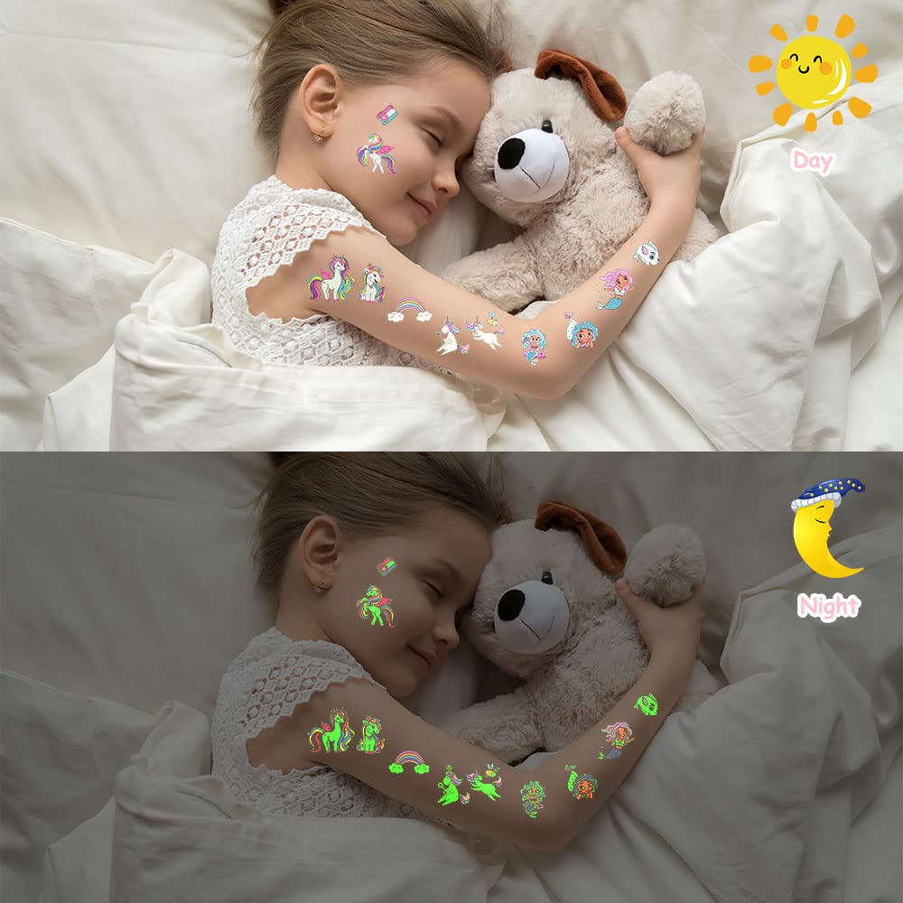 ACWOO Tatuaggi Temporanei per Bambini 30 Fogli, 6 Stili Luminosi Tatuaggi Temporanei Stickers, per Bambini Adulti Regalini Fine Festa Compleann