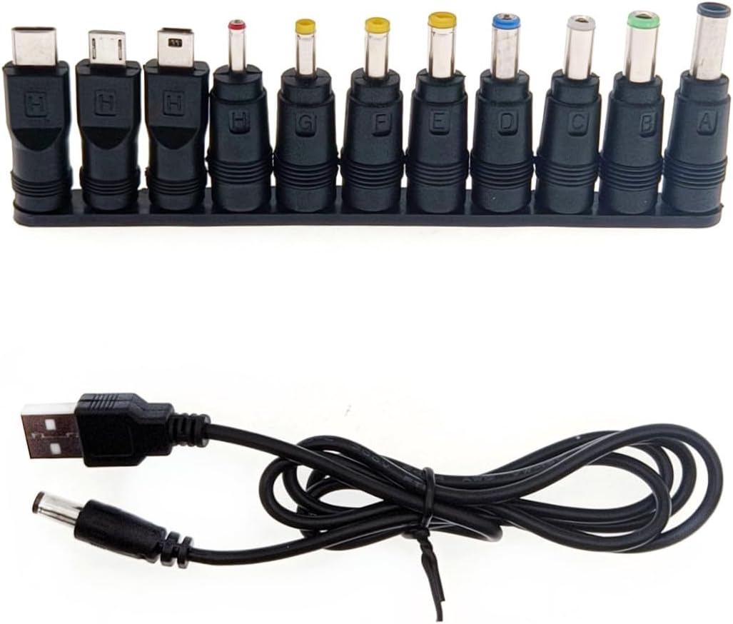 JZK Universal 5.5 x 2.1mm DC USB Cable with 11 Different DC Power Adapter Tips Kit, DC to USB Adapter, DC Plugs Set, Compatible with Laptop, Charger, Router, LED Devices