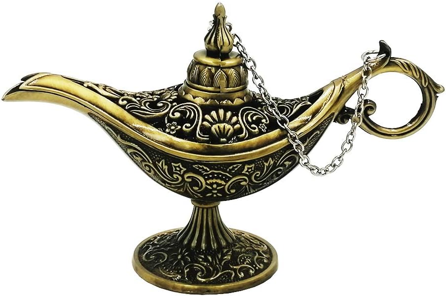 Vintage Legend Aladdin Magic Genie Lamp - Metal Carved Wishing Light for Home Wedding Party Tabletop Decoration Delicate Gift,Small Bronze