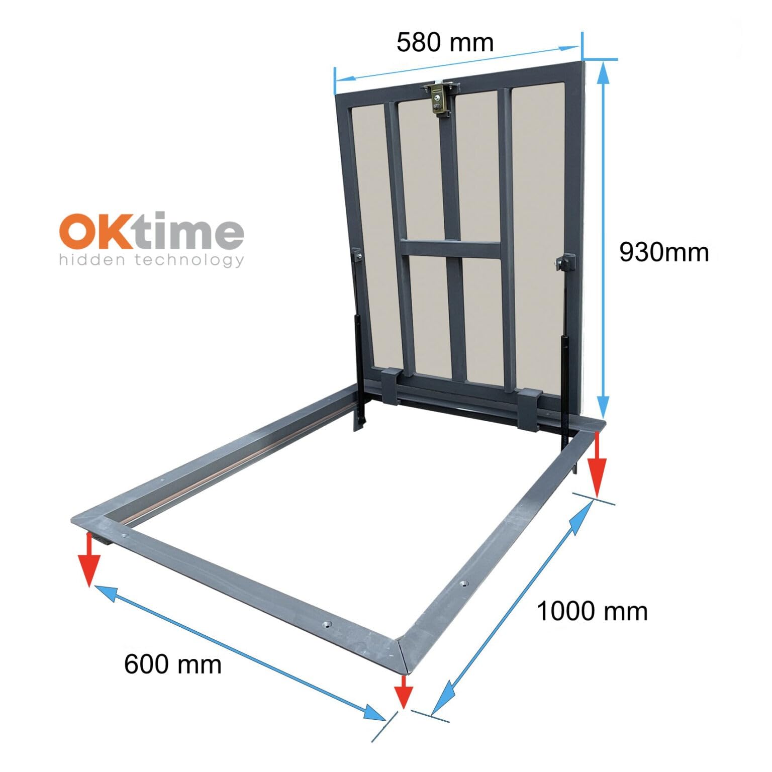 Właz Podłogowy 1000 x 600 mm - Właz do Piwnicy Rewizyjny Podłogowy - Metalowa Pokrywa z Amortyzatorem Gazowym i Uchwytem Oraz Gumową Uszczelką