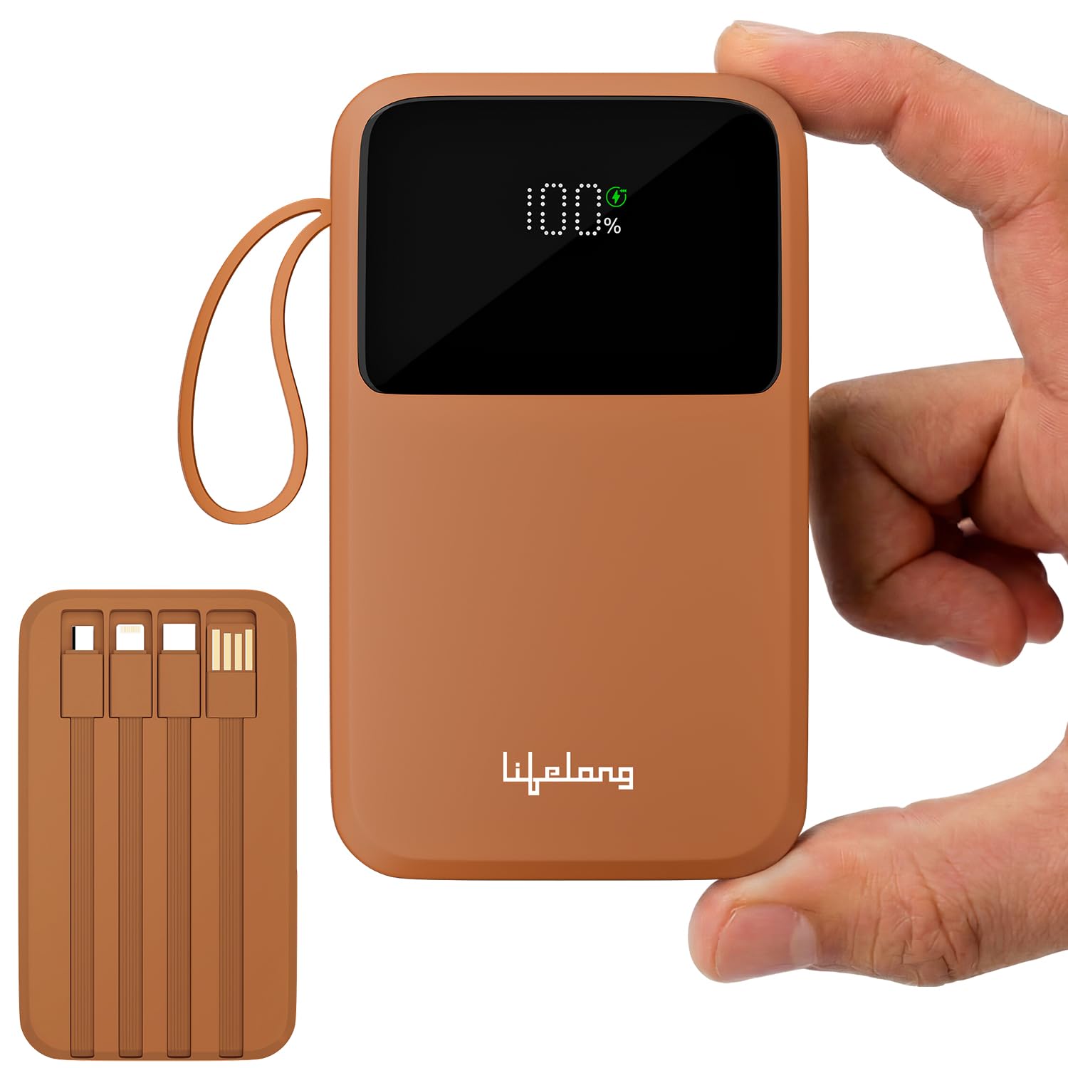 Lifelong Electronics 20000mAh 22.5W Fast Charging Power Bank | 3 Inputs (1 Built-in USB A Cable + 1 C + 1 Lightning Port) & 6 Outputs (3 Built-in Cables + 1 C + 2 A Port) | Small Pocket Size Powerbank