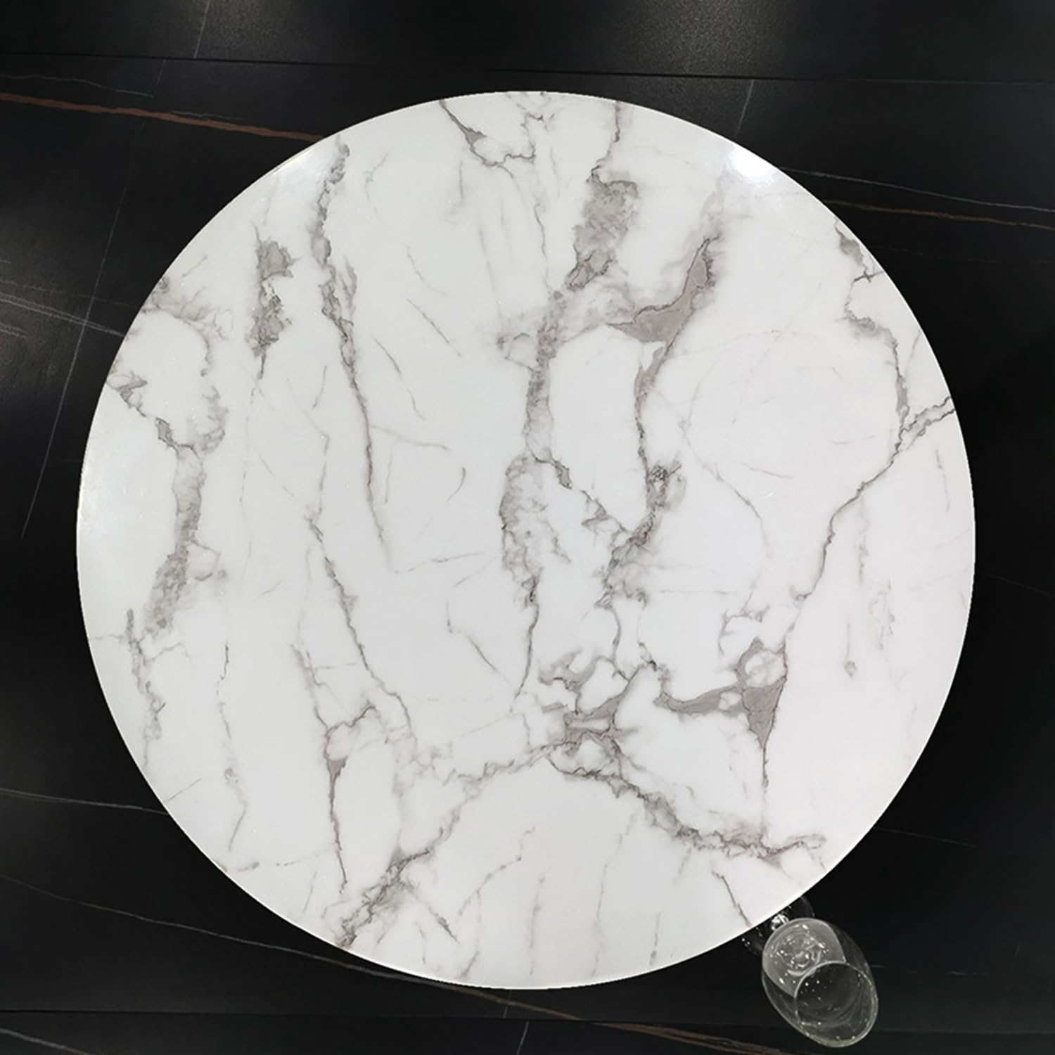 Plateau Tournant Lazy Susan, Épaisseur 12 mm, Plateau Rotatif Rond en Ardoise, Texture Marbre, Pas Facile à Vider, pour Restaurants et Hôtels(White-Gray,24in(60cm))
