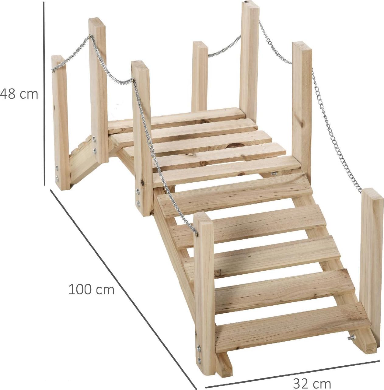 Ponticello da Giardino in Legno per Laghetto con Passerella ad Arco Impermeabile 100x32x48cm
